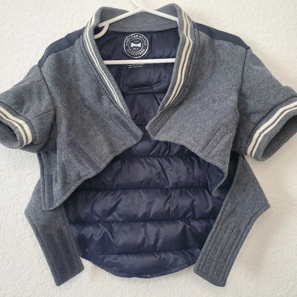 AE American Beagle Outfitters Navy Blue Varsity Style Pet Dog Puffy Jacket M